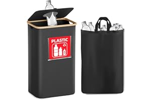 Vathery Recycling Bin for Kitchen 26 Gallon 100L, Indoor Recycle Bins with Lid, Hands-Free Access, Sorting Cards for Paper Plastic Glass Metal, Collapsible Waterproof Waste Bin