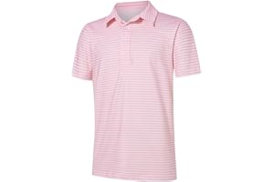 Cuddomper Boys Performance Polo Dry Fit Short Sleeve Golf Stripe Shirt for Active Casual Size 5-14