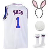 Bugs 1 Space Men's Movie Jersey Basketball Jersey with Head Hoop & Socks White S-XXL