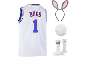 OKNOWN Bugs 1 Space Men's Movie Jersey Basketball Jersey with Head Hoop & Socks White S-XXL