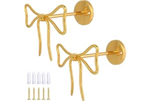 2pcs Bow Curtain Holdbacks, Gold Wall Mounted Bow Curtain Holder Tie Backs with 5 Screws & 5 Rubber Sleeve Decorative Drapery