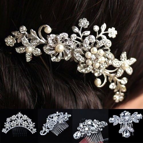 Naomi Drury Bridal Wedding Flower Crystal Rhinestones Pearls Women Hair Clip Comb Diamante 1