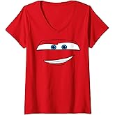 Womens Disney Pixar Cars Lightning McQueen Big Face V-Neck T-Shirt