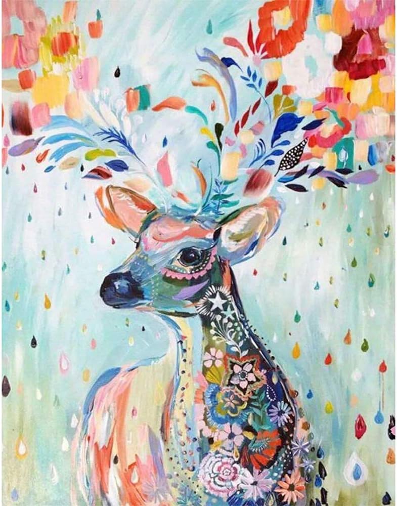 MISSJOY 1000 Pieces Colorful Deer Jigsaw Puzzles for Adults Women Kids Toy, 29.5 x 19.7inch, Abstract Oil Painting Puzzles Home Decor, 3 Layers Paper Puzzles Educational Games