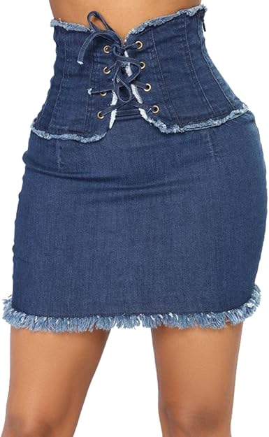 denim skirt with frayed hem