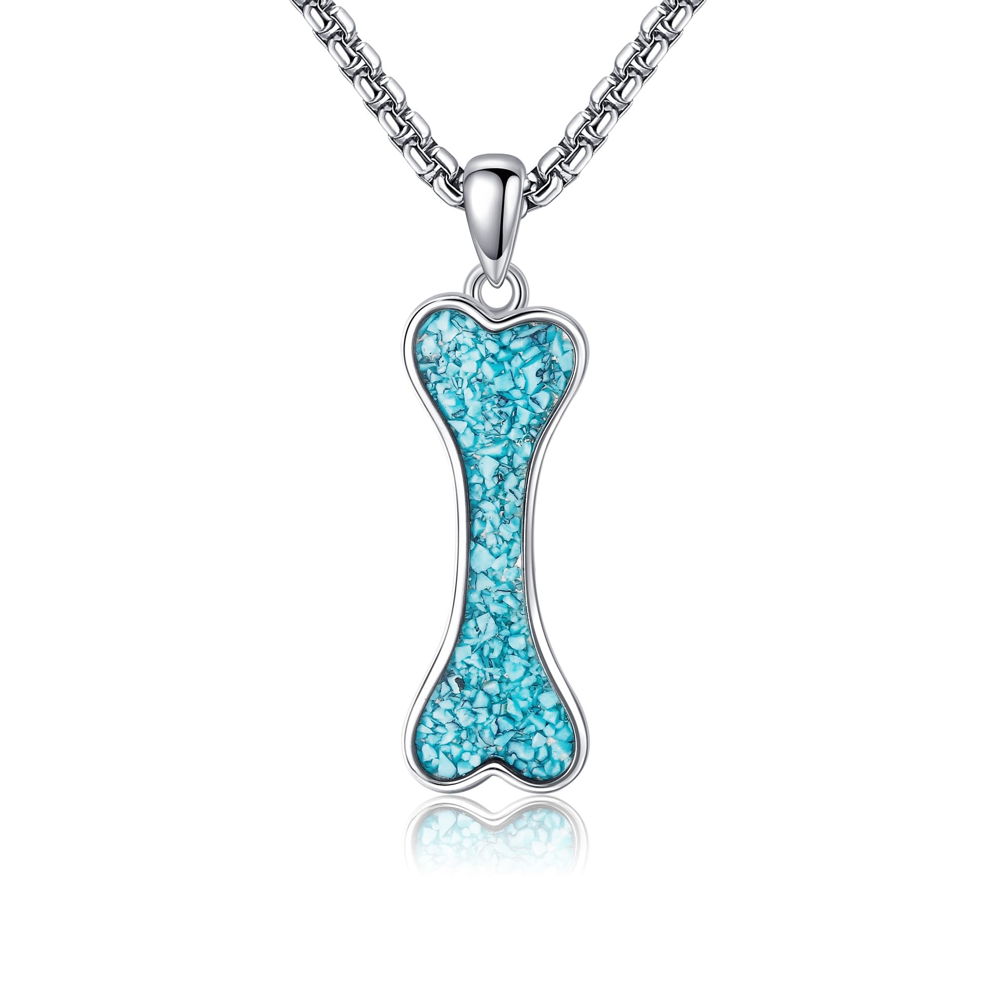 CUPENDA Dog Bone Necklace 925 Sterling Silver Turquoise Puppy Dog Bone Pendant Necklace Jewelry for Men Women