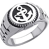 555Jewelry Stainless Steel Modern Nautical Pirate Sailor Anchor Signet Ring for Men