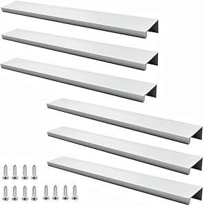 LICTOP 300mm/11.8" Silver Mount Finger Pull for Home Kitchen Cabinets Drawers Collection,Aluminum With Screws (6 Pcs)