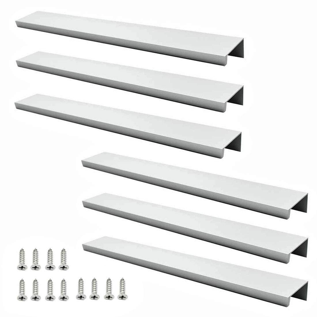 Photo 1 of LC LICTOP Edge Pull Handles for Cabinets, 11.8 Inch Aluminum Alloy Finger Tab Pulls, Concealed Drawer Handles for Kitchen, Dresser, Wardrobe, 8.82 Inch Hole Spacing, 6Pcs Silver Edge Pulls