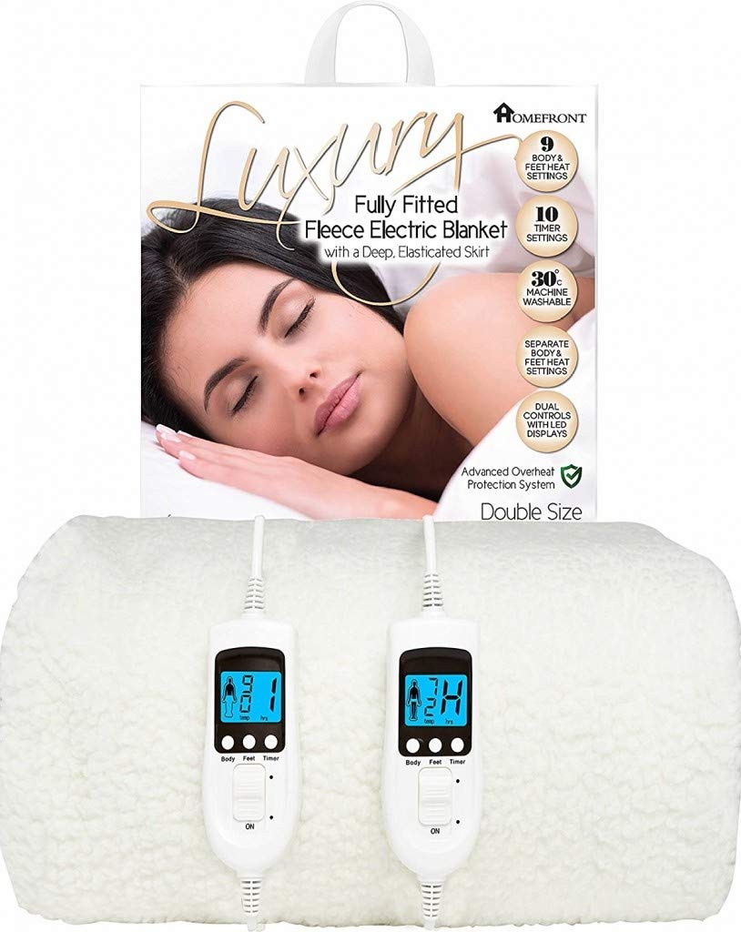 Homefront Electric Blanket Double Size Dual Control Premium Fleece Fully Fitted Amazon.co.uk