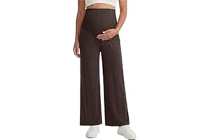 OUGES Womens Lyocell Cotton Maternity Pants Over Belly Smocked Waist Stretchy Casual Wide Leg Palazzo Pants with Pockets