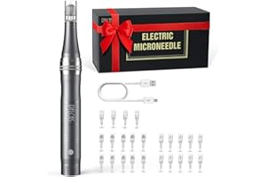 PELCAS Electric Microneedle Pen, Cordless Beauty Pen with 24 Pcs Replacement Cartridges, Adjustable 0.25mm Microneedle Skin Care Tool Kit for Face Body Home Use