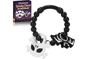 LITTLELAMB Halloween Baby Teething Ring Toys – Skull & Bat Silicone Teethers for Newborns, Infants & Toddlers – Sensory Chew Bracelet for Teething Relief – Perfect Baby’s First Halloween Basket Stuffers