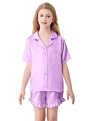 Umeyda Girls Satin Silky Collar V Neck Ruffle Short