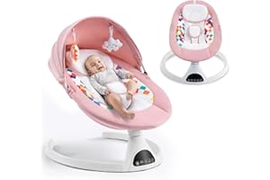 Soobaby Baby Swing for Infants,Electric Bouncer for Babies,Portable Swing for Baby Boy Girl,Indoor Baby Rocker with 5 Sway Speeds,Music and Bluetooth,Light Pink