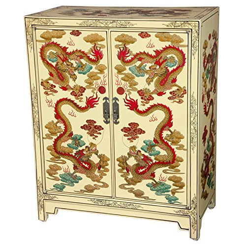 Oriental Furniture Ivory Dragons Lacquer Shoe Cabinet