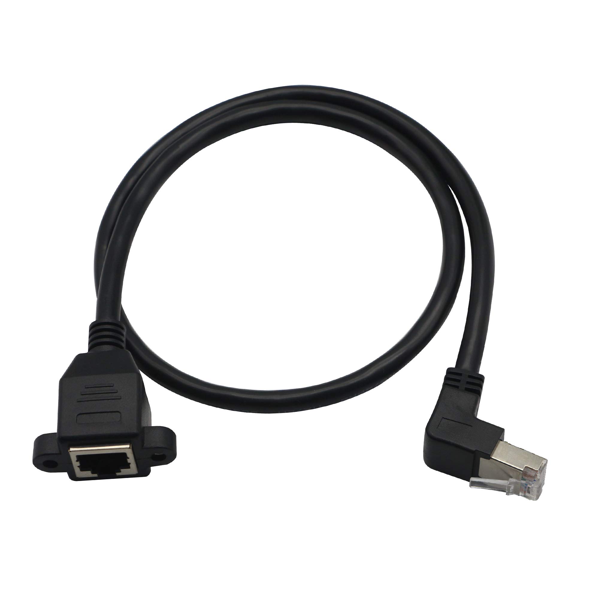 Ethernet Extension Cable,RJ45 Male to Female Screw Panel Mount CAT6/5e/5 Shielded Network LAN Extender Cord Connector (Angled Down)