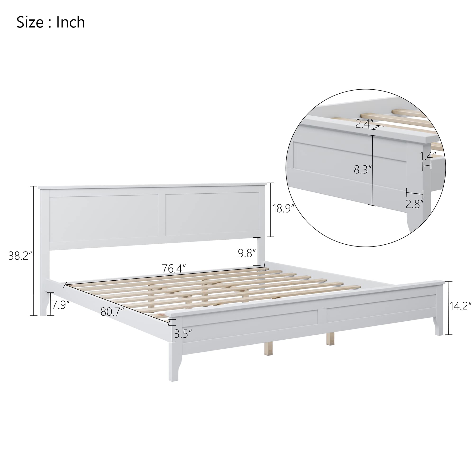 LZ LEISURE ZONE King Size Platform Bed, Modern Solid Wood King Platform