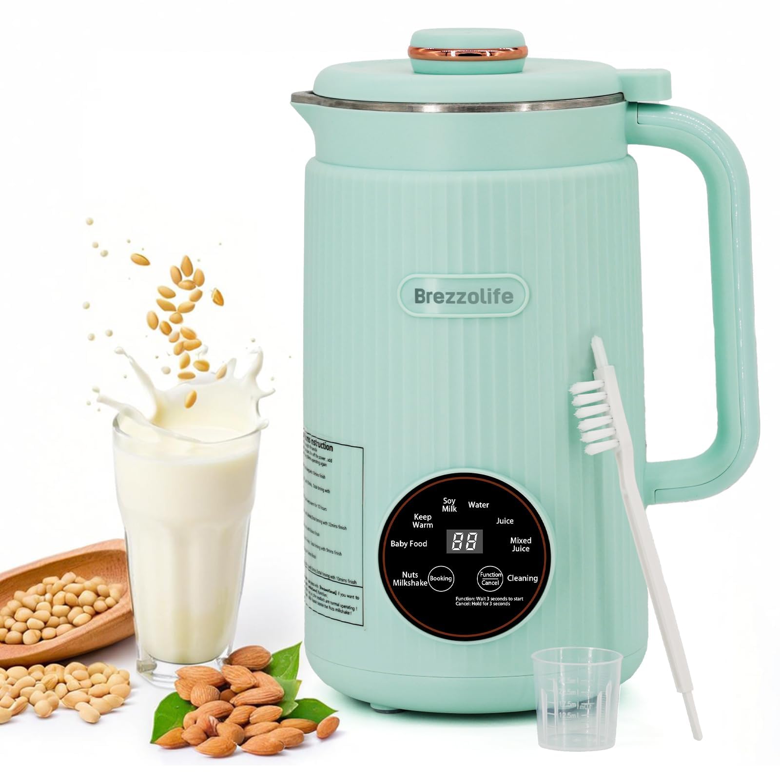 Nut Milk Maker,40oz Large Capacity Stainless Steel Automatic Soy Milk Machine for Homemade,Oat,Plant-Based Milk and Non-Dairy Beverages Almond Cow Milk Machine with Delay Start,Self Cleaning (Green)