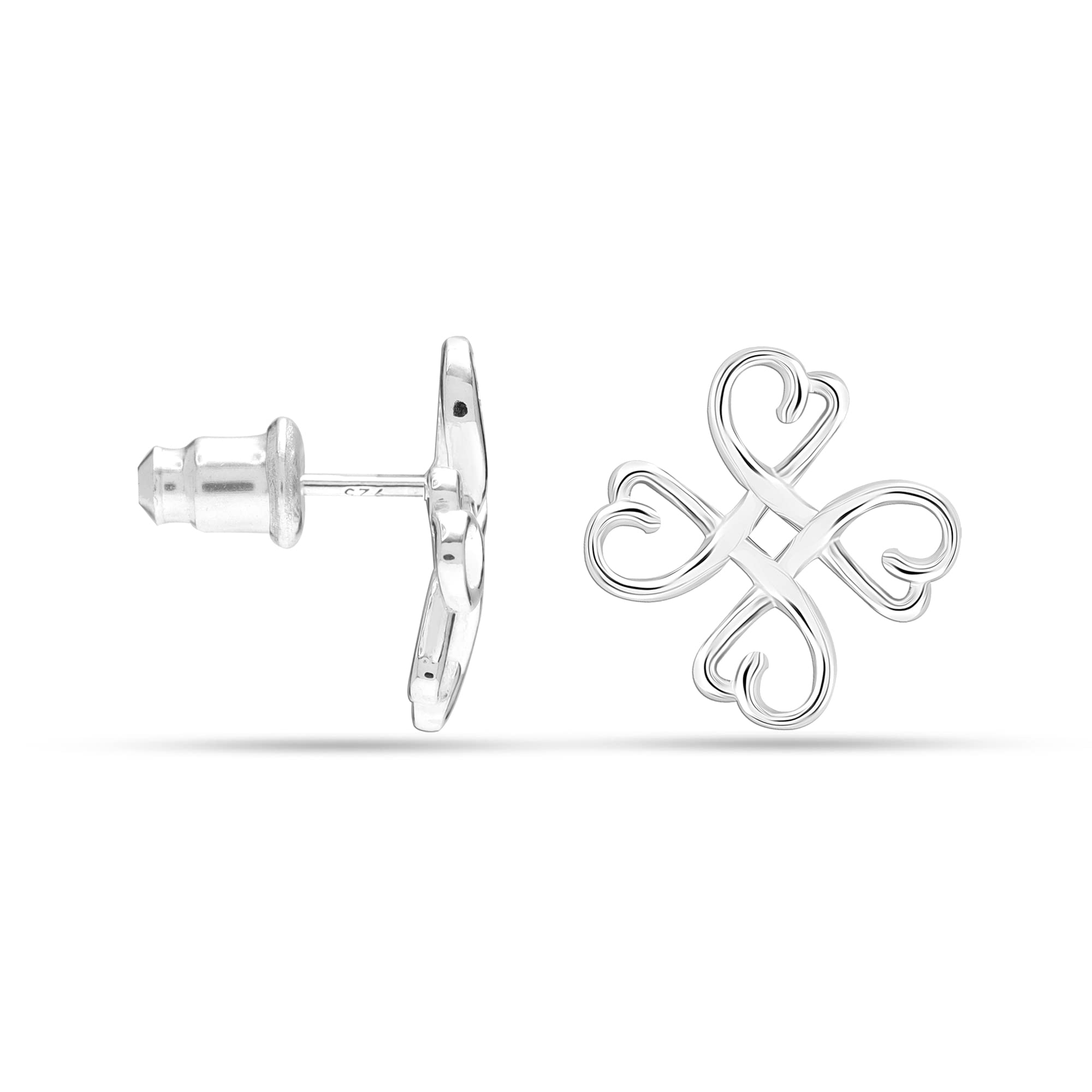 Charmsy 925 Sterling Silver Elegant 925 Sterling Silver Love Heart Stud Earrings for Women | Celtic-Knot Love Heart Earring for | Size15 mm | Lightweight Silver Earrings Jewellery Gift for Women