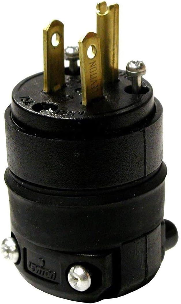 Leviton 515PR 15 Amp 125 Volt, Straight Blade Rubber Plug, NEMA 5-15P, Black - Electric Plugs - 