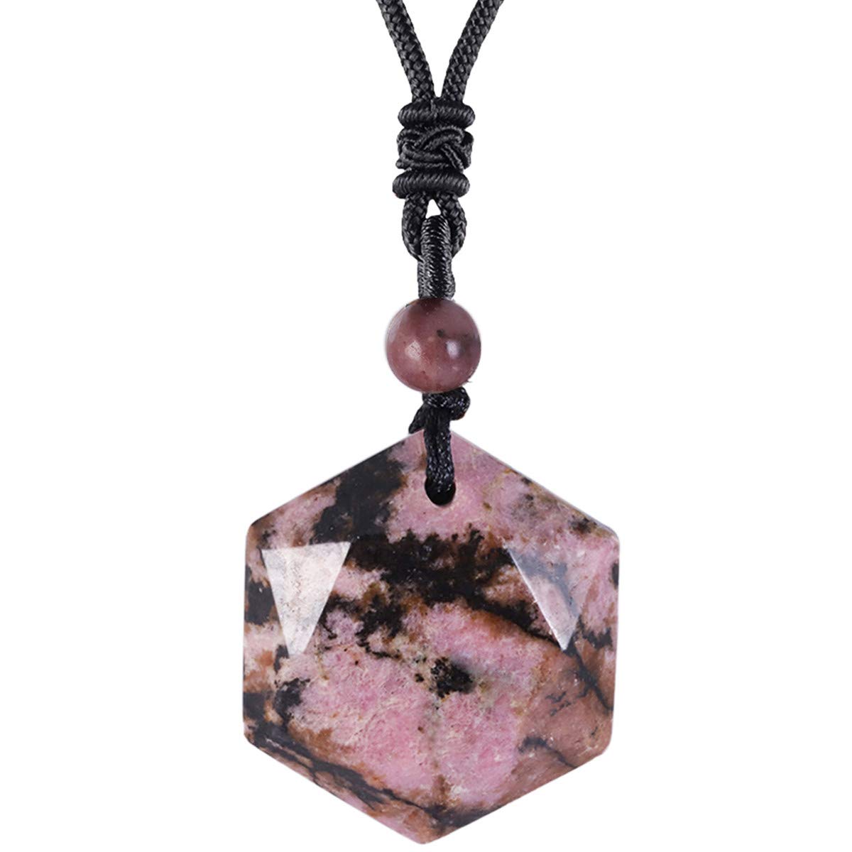 Nupuyai Rhodonite Cryatal Star of David Hexagram Pendant Necklace for Men Women, Healing Stone Amulet Pendant with Adjustable Cord