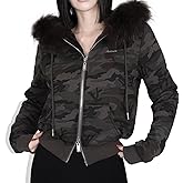 Bosloga Faux Fur Trim Hoodies for Women, Y2k Long Sleeve Cropped Sweatshirt, Zip Up Jacket with Fur Hood Vintage Outfit