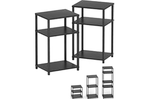 WOODYNLUX Nightstands Set of 2, 3-Tier Side Table, End Table with Shelves, Tall Bedside Tables, 5-Tier Shelf Bookcase, Nightstand Accent Table for Living Room, Bedroom, Black.