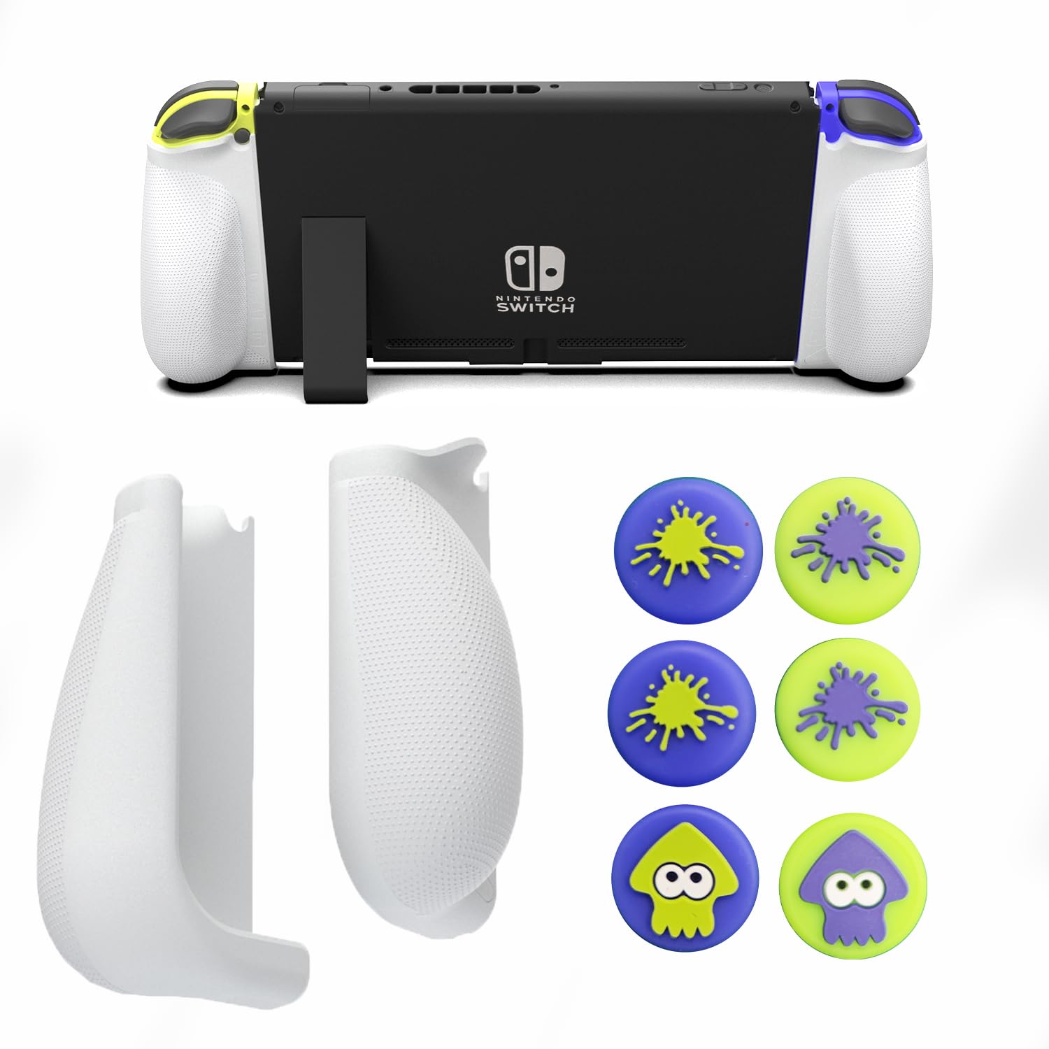 MystiForge Ergonomic Grip and Thumb Grip Set for Nintendo Switch/Switch OLED, Compatible with JoyCon Controllers, Anti-Slip Texture for Firm Hold, Compatible with Wrist Strap