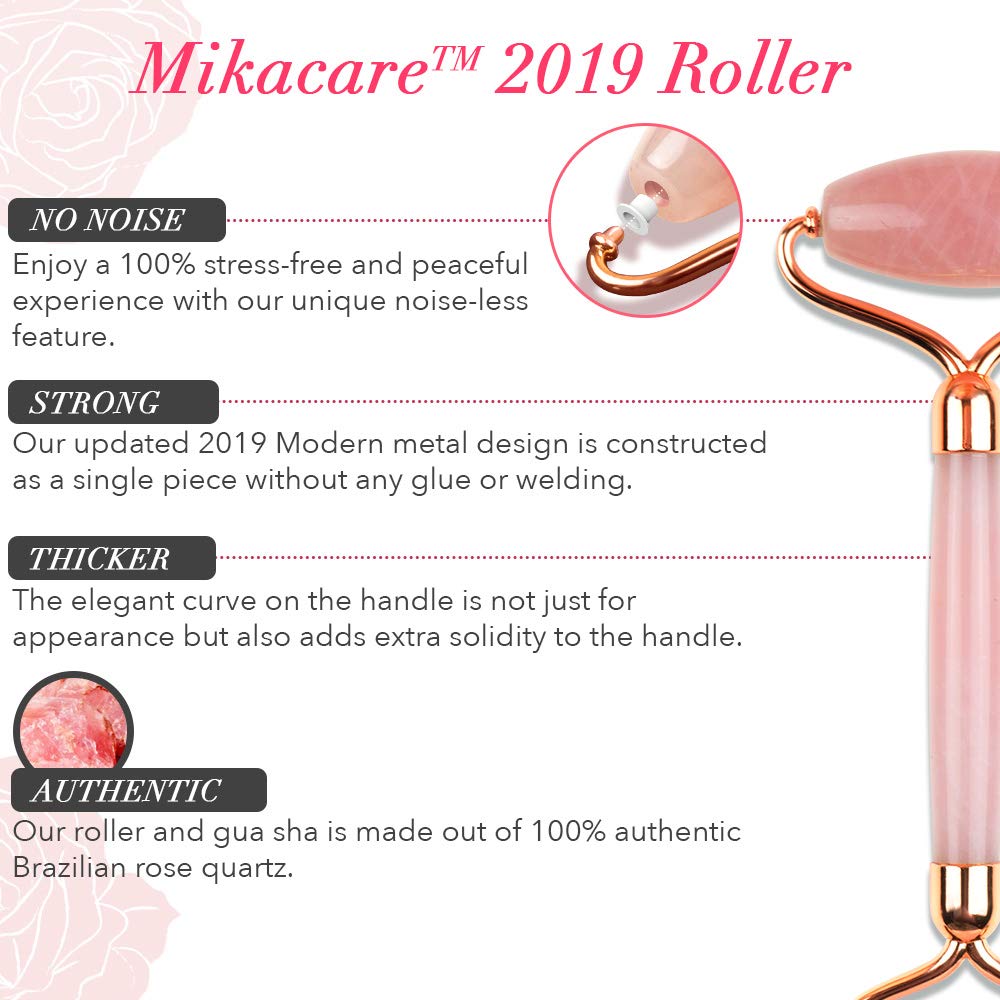 Jade Roller - Rose Quartz Roller and Gua Sha set - Anti Aging Facial Roller - Face Massager - Real Rose Quartz Scraping Tool for Slimming, Firming, Removes Wrinkles : Beauty