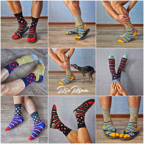 Odor Resistant Men Dress Crew Socks Cute -Funky Colors Novelty Style Pattered (BSK68-M-dark green 5 pairs, US Men Size 8-12/EU 41-46) - Thumbnail 6