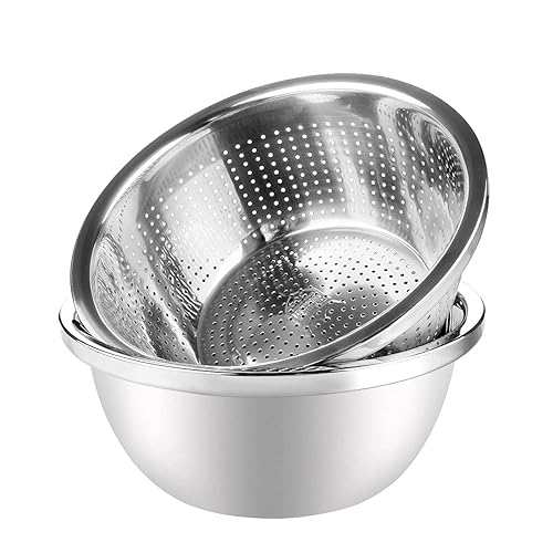 Linkidea 304 Stainless Steel Colander with Bowl Set of 2, Kitchen Strainer,  Washer, Drainer Basket with Basin for Vegetable, Fruits, Pasta, Salad