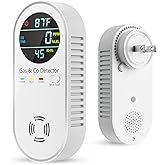 Vilfet Carbon Monoxide Detectors & Natural Gas Detector, 4-in-1 Carbon Monoxide Detectors Plug in, Gas Leak Detector with Dual Alarms, Temperature & Humidity Sensor for Home, RV, White, 1 Pack