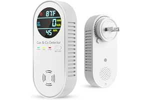VILFET Carbon Monoxide Detectors & Natural Gas Detector, 4-in-1 Carbon Monoxide Detectors Plug in, Gas Leak Detector with Dual Alarms, Temperature & Humidity Sensor for Home, RV Essentials, White, 1 Pack
