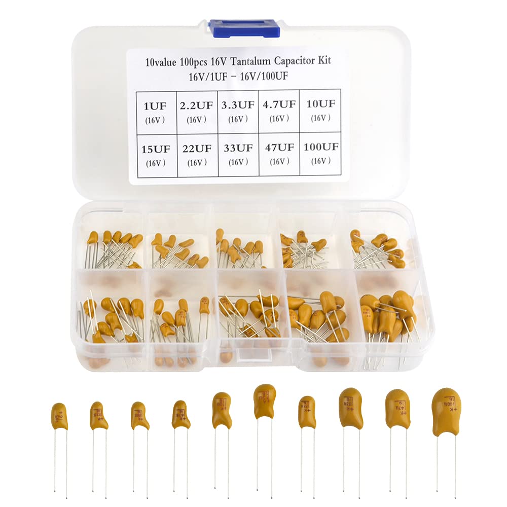 BGTXINGI 100Pcs 10Value 16V 1 uf - 100 uf Tantalum Capacitor Assorted Kit with A Plastic Box