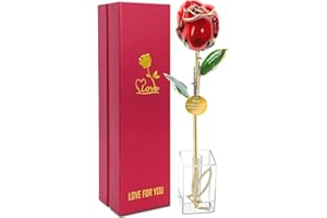 Icreer Mothers Day for Mom Gifts 24k Gold Rose,Real Rose Dipped 24K Gold Gifts for Women,Grandma,Gifts for Mom from Daughter,Mom Gifts(Red,Crystal Stand)