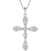 Inpasne Women Cross Necklace 925 Sterling Silver Halo Gemstone Necklace Crucifix Religious Pendant Birthstone Jewelry Gifts for Her