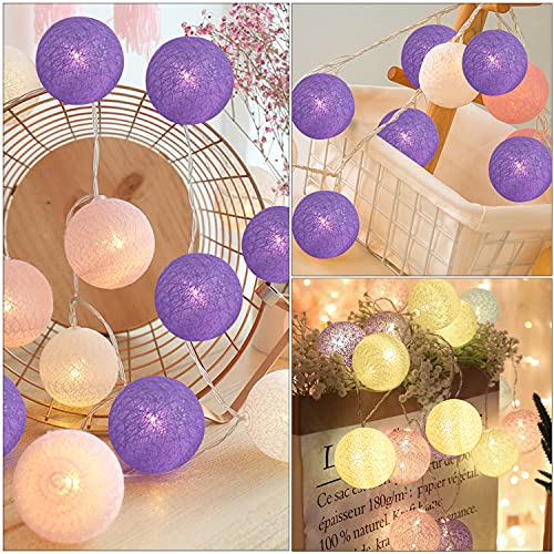 Guirnalda Luces Interior, 3.5M 20 LED Bolas de Algodón Batería, Guirnalda de Luces de Algodón, Cadena de Luces para Algodón Bola, Cadena de Luz LED Temporizador para Balcón, Fiesta, Boda, Decoración
