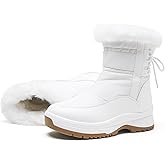 XRH Women's Black Waterproof Snow Boots Winter Mid Calf Fur Lined Boots for Women Non-Slip Fuzzy Platform Booties for Cold Weather