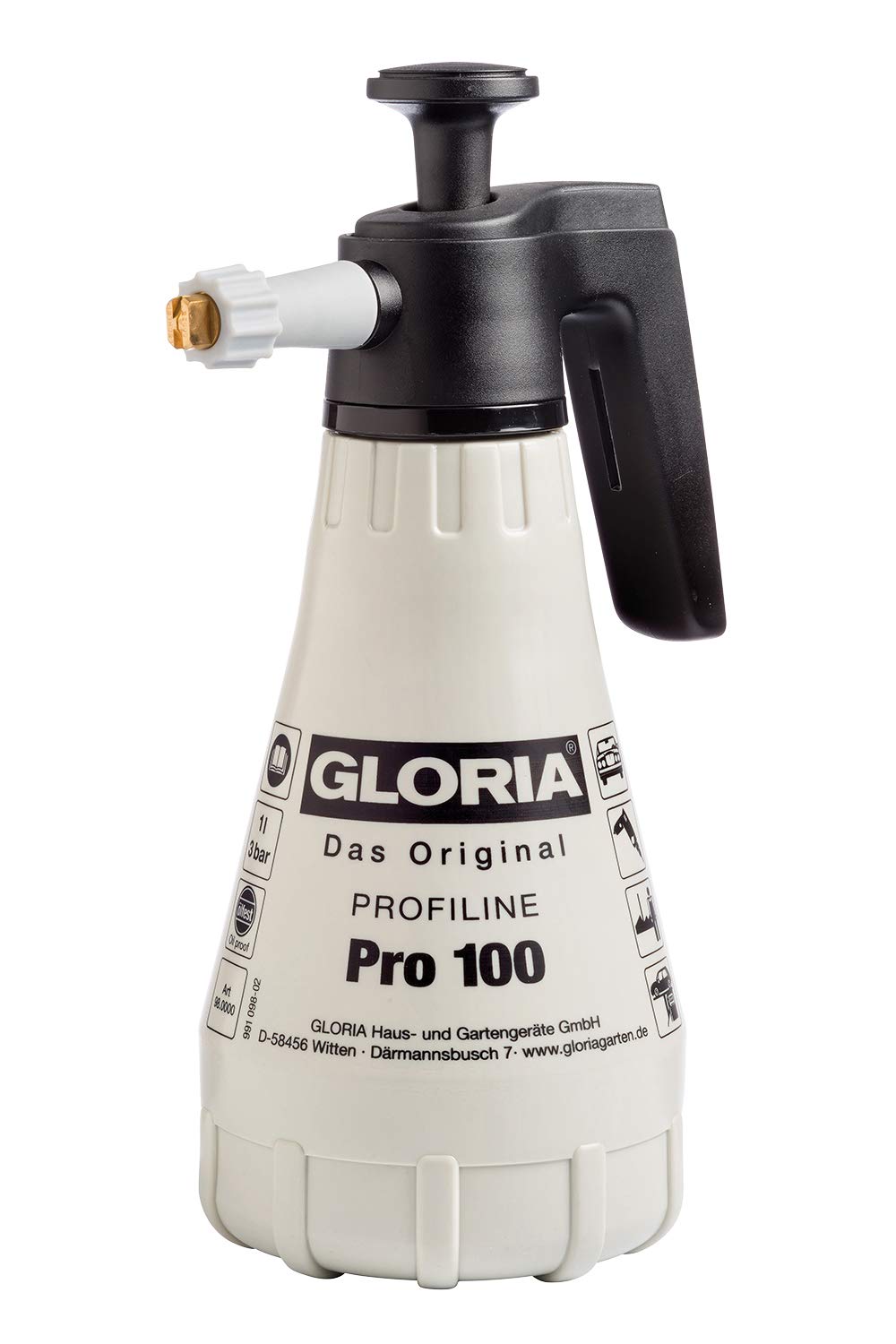 Gloria "Pro 100" Pressure Sprayer, White/Black, 13x15.5x30.5 cm