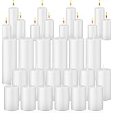 MTLEE 36 Pcs Pillar Candles Bulk Unscented Candle Set 38 Hour Long Burning Dripless for Dinner Emergency Wedding Spa Party(3 Sizes,White)