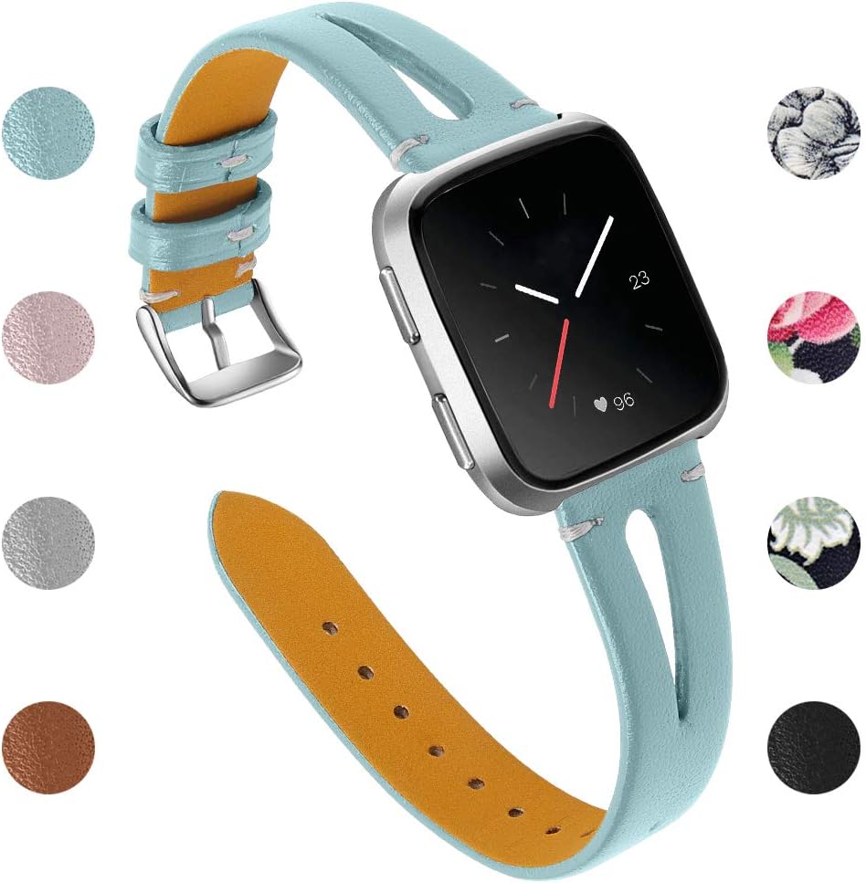 Joyozy Genuine Leather Bands Compatible Fitbit Versa /Versa2 &New Fitbit Versa Lite Smartwatch,Fitbit Versa Wristband Replacement Accessories Fitness Straps Bands Women Men(5.5" - 7.8") Haze blue