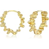 Wave Hoop Earrings for Women 14K Gold Plated Dainty Huggie Hoops Twisted Wavy Irregular Chunky Earrings Hypoallergenic Statement Jewelry Gifts