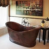 CHETTO C Hammered Copper Double-Slipper Tub with Pedestal, with overflow, 72"L x 32"W x 33"H