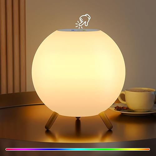 NiceBuy Table Lamp Cordless USB Rechargeable Outdoor Lights Portable Dimmable Touch 8 Color RGB Warm White Ball LED for Indoor Bedroom Garden Patio Decor