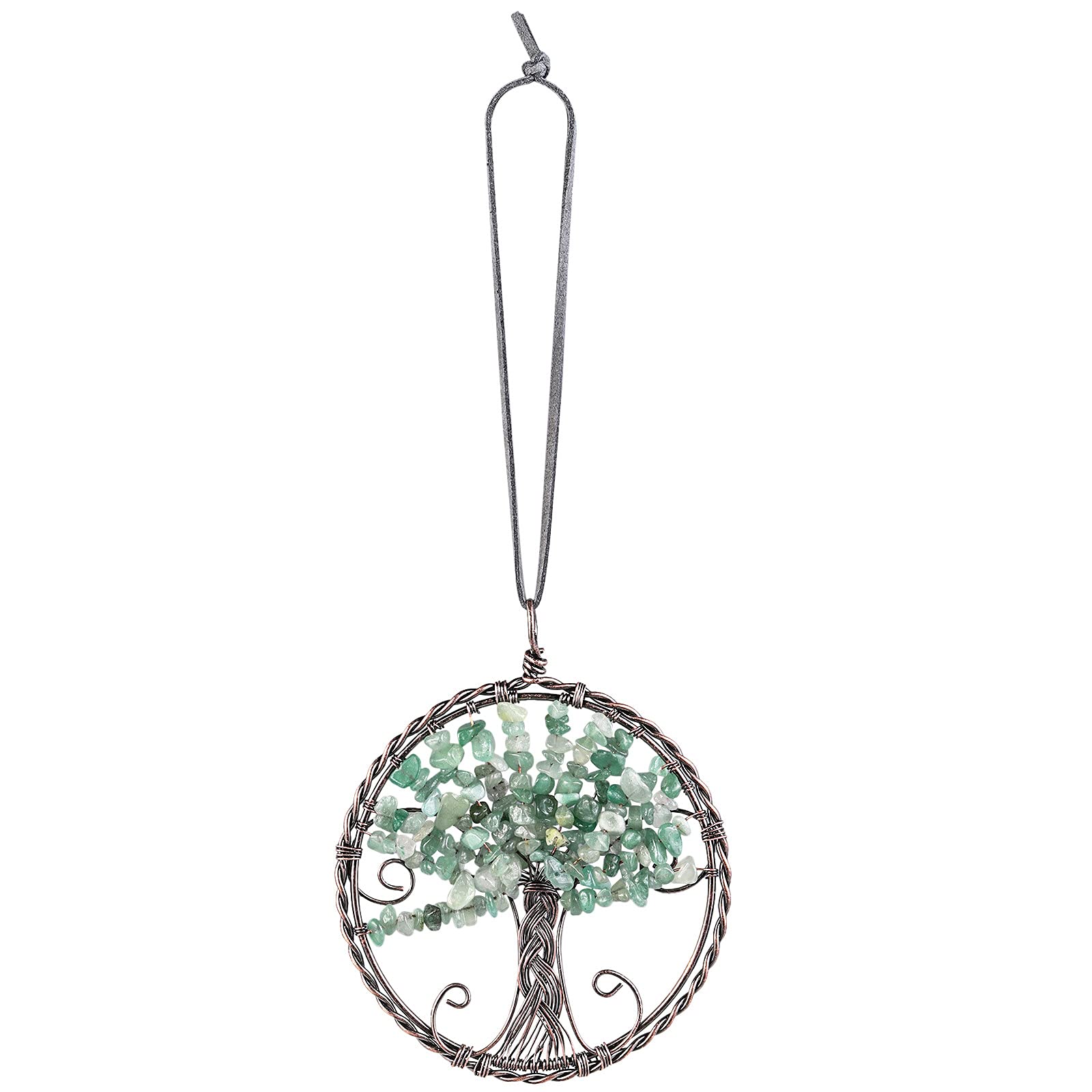 mookaitedecor Green Aventurine Crystal Tree of Life Hanging Ornament Wall Art Decor Gemstone Reiki Stone Gifts for Friends Hallway Stairs, Reiki Chakra Stone Home Decor for Good Luck