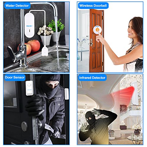 OWSOO Home Burglar Security Alarm System 433MHz Wireless Auto-dial PSTN LCD Display Remote Control With 9pcs Window Sensors +4pcs PIR Motion Sensors +1pcs Water Intrusion Leakage Sensor + Sirens