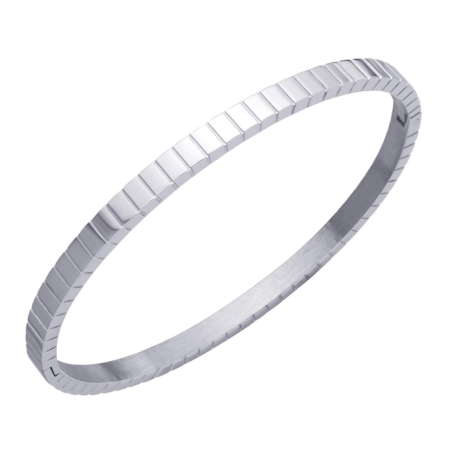 555Jewelry 4mm Wide Stainless Steel Hinged Cuff Bangle Bracelets for Women, Designer Inspired Cuff Bangle Bracelets for Women, Bangles for Women, Silver