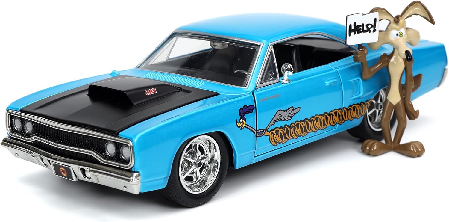 Jada Toys 253255028 Looney Toons Road Runner Plymouth 1:24 Scale Die-Cast Willy The Coyote Figure + 8 Years