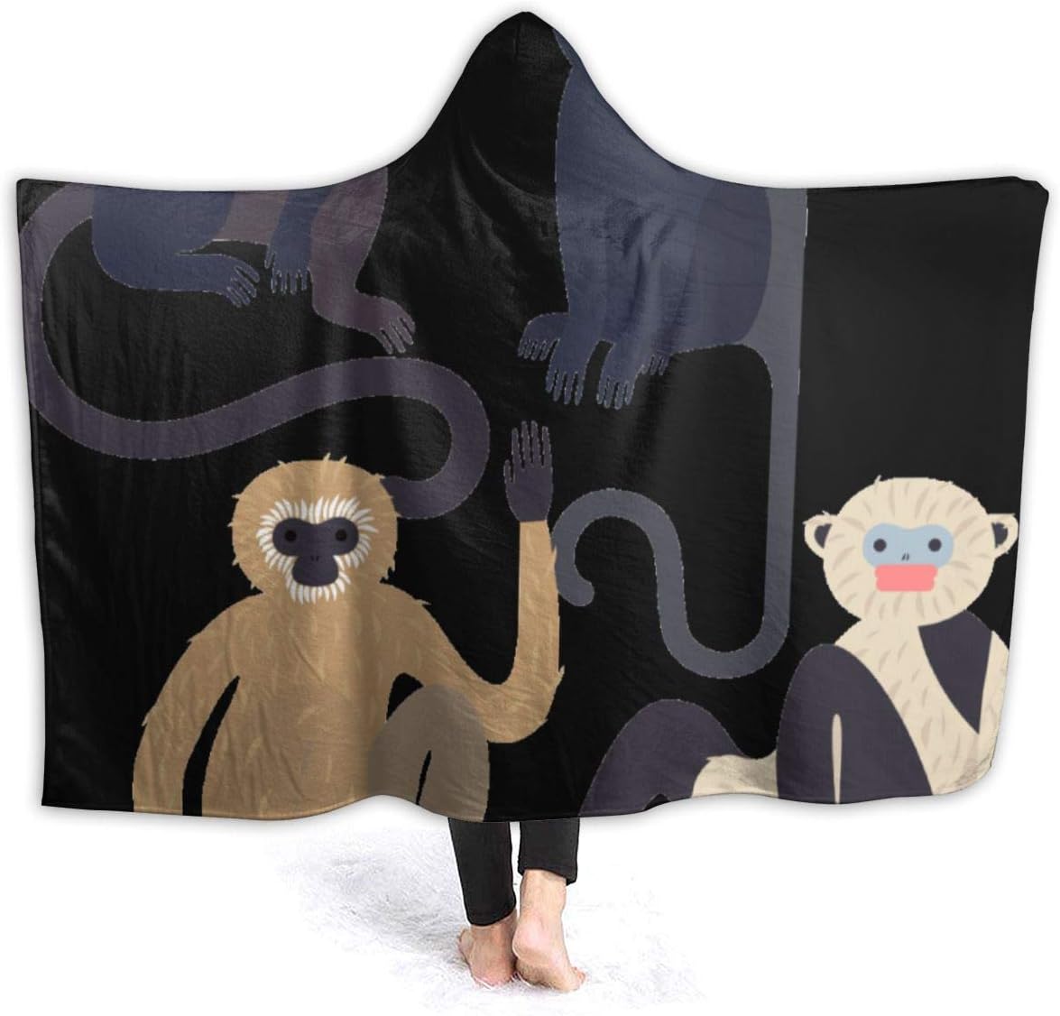 Monkeys Illustration Blanket Theme Oversized Sherpa Fleece